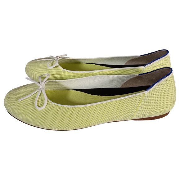 Rothy's Chartreuse Women 11.5 Ballet Flats Lime Green Bow Round Toe Knit - Picture 5 of 8